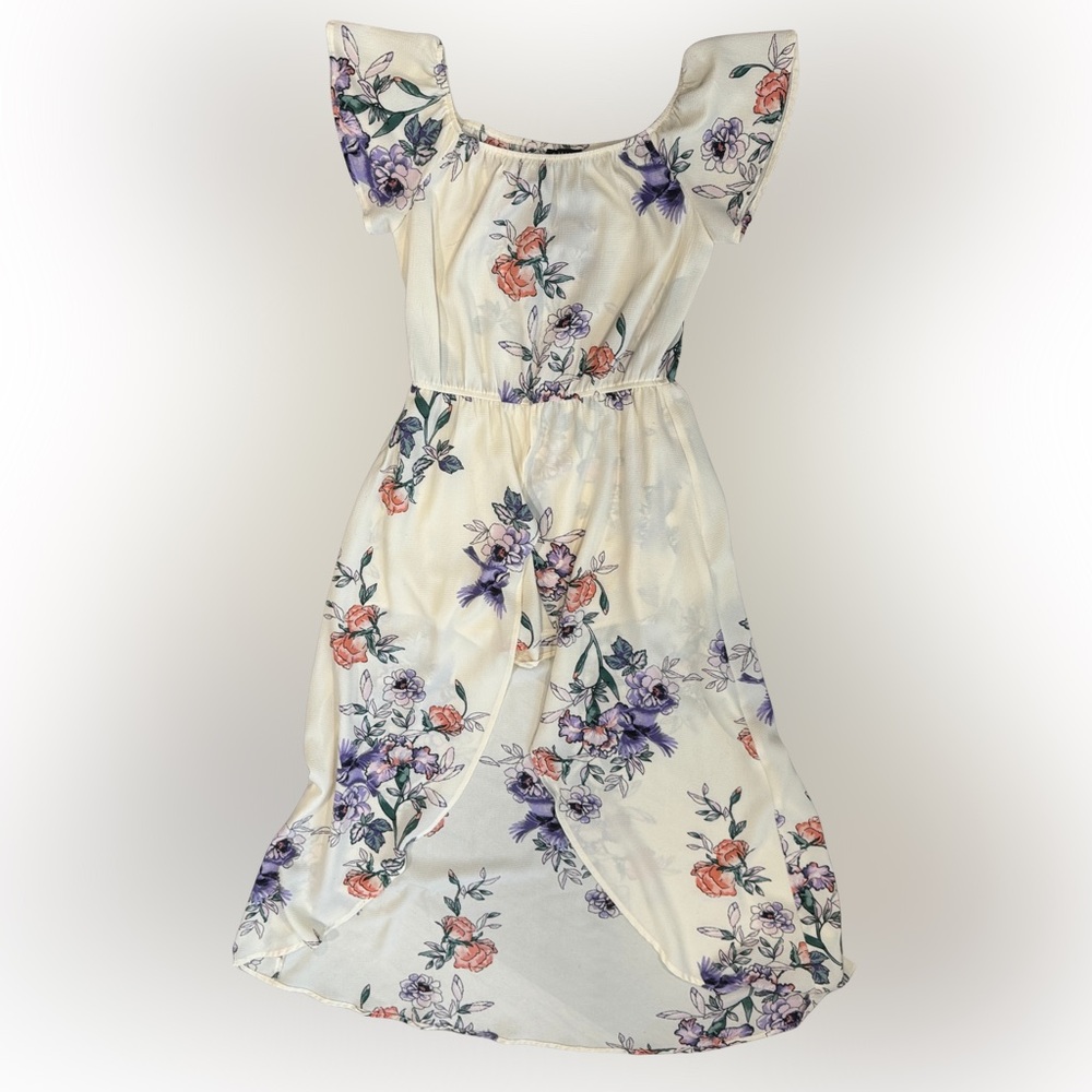 Floral High-Low Dress w/ Flutter Sleeves Womens’ Small